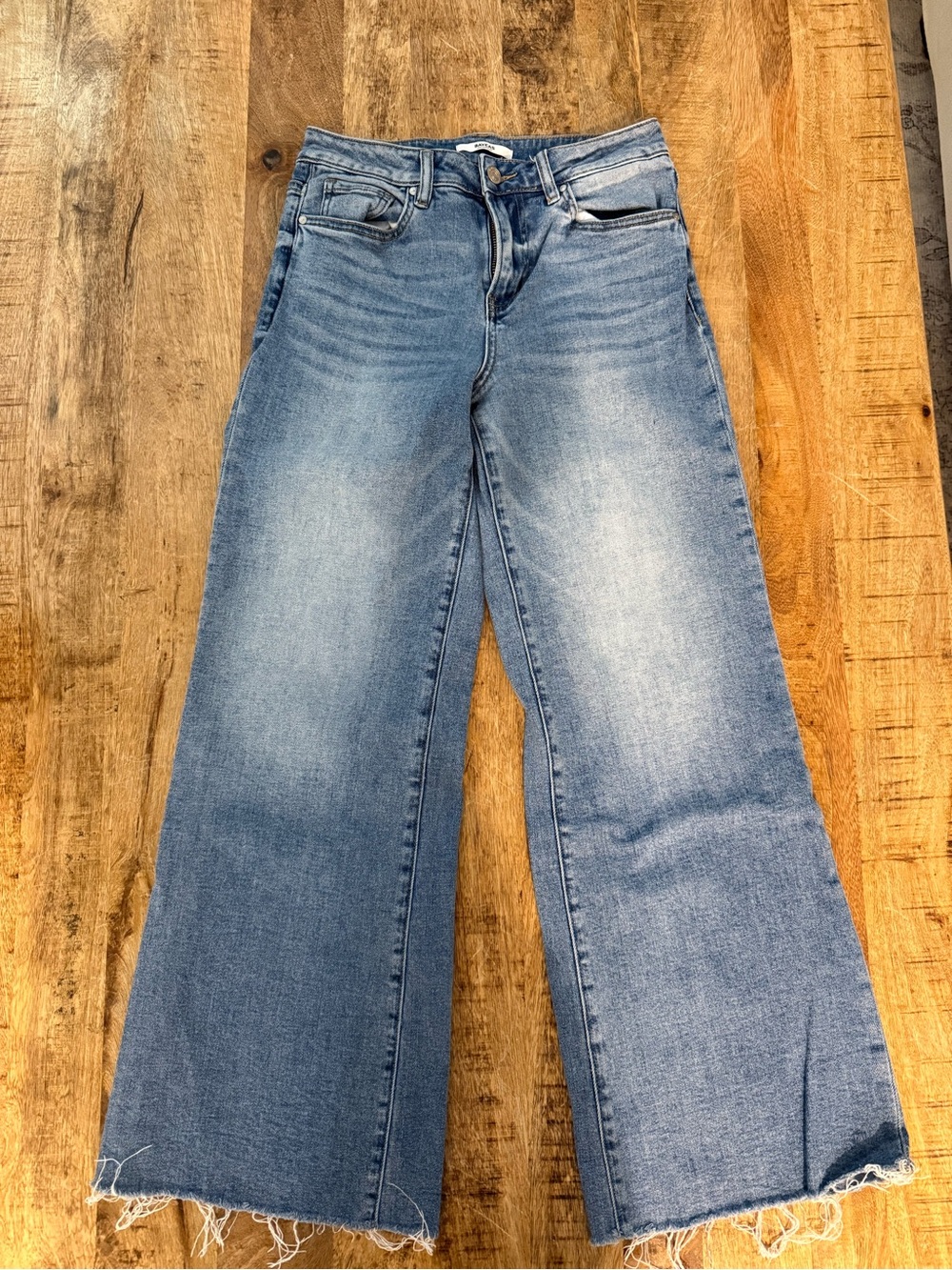 High Rise Ankle Raw Hem Wide Leg Jeans (BAYEAS)